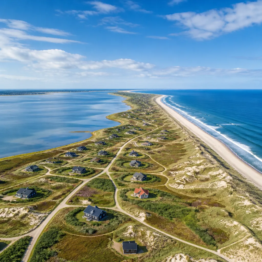 Schmale Sandnehrung von Holmsland Klit zwischen Ringkøbing Fjord und Nordsee